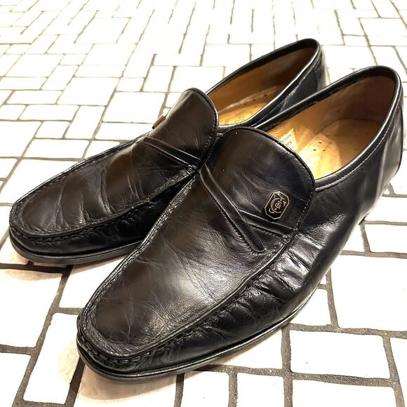 Vintage Crockett‎ & Jones Black Leather with Emblem Mens Loafers Size UK 8 US 9 - Picture 2 of 16